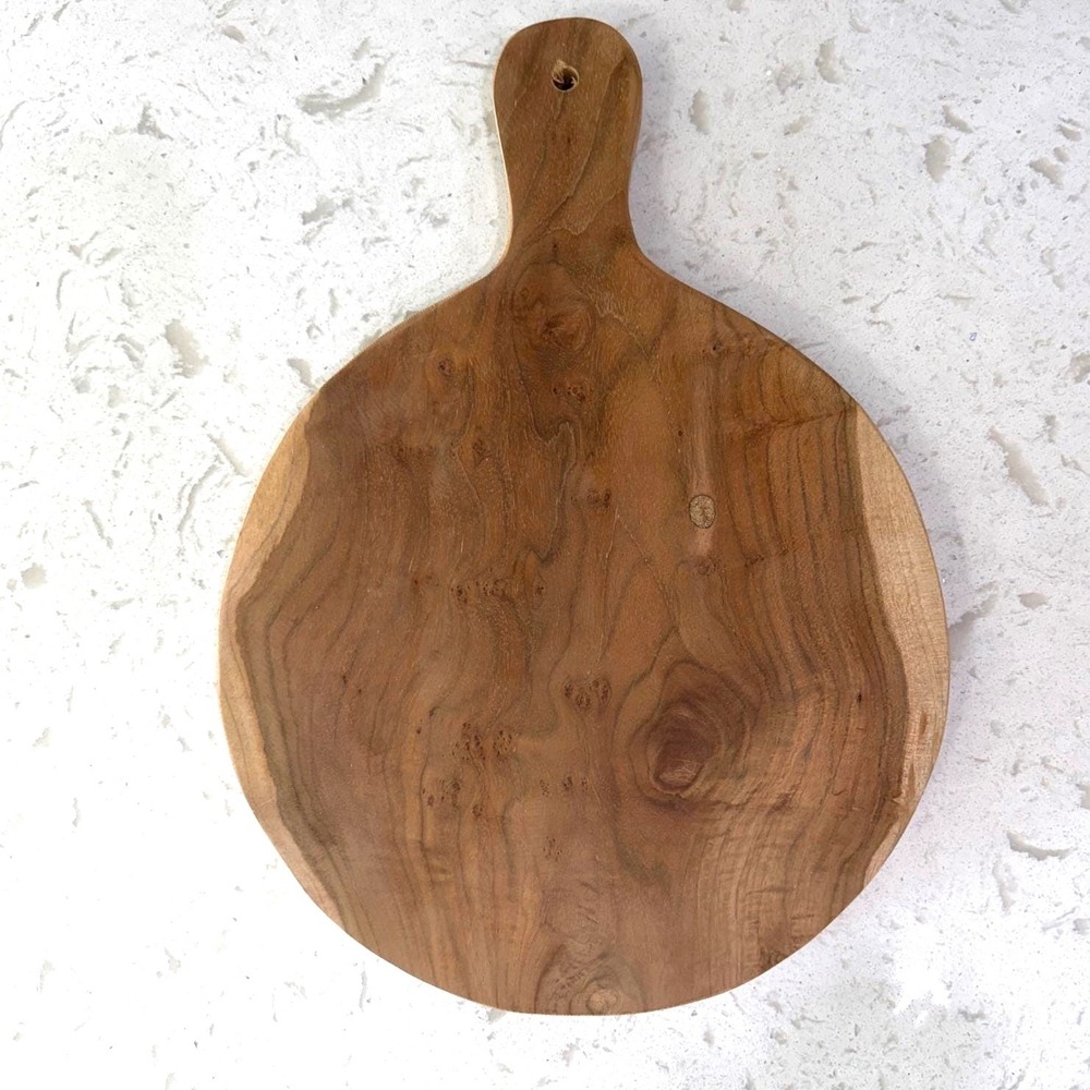 McGee & Co Boylan Round Bread Board Natural Teak Cutting Serving Charcuterie